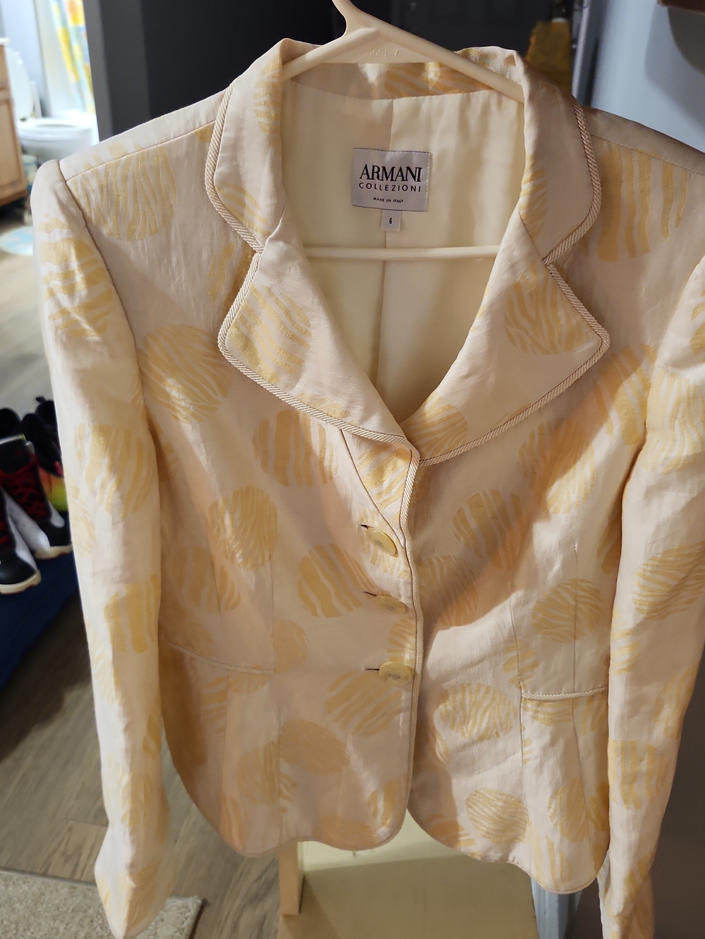Armani Collezioni Linen Silk Blend Patterned Blazer Jacket — US Size 6